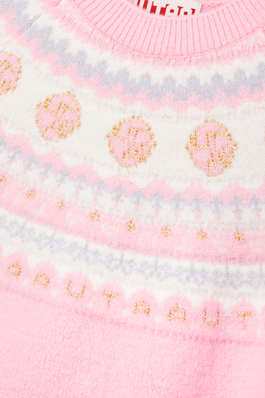 Áo knit golf nữ họa tiết Fair Isle màu hồng nhạt — ảnh 4