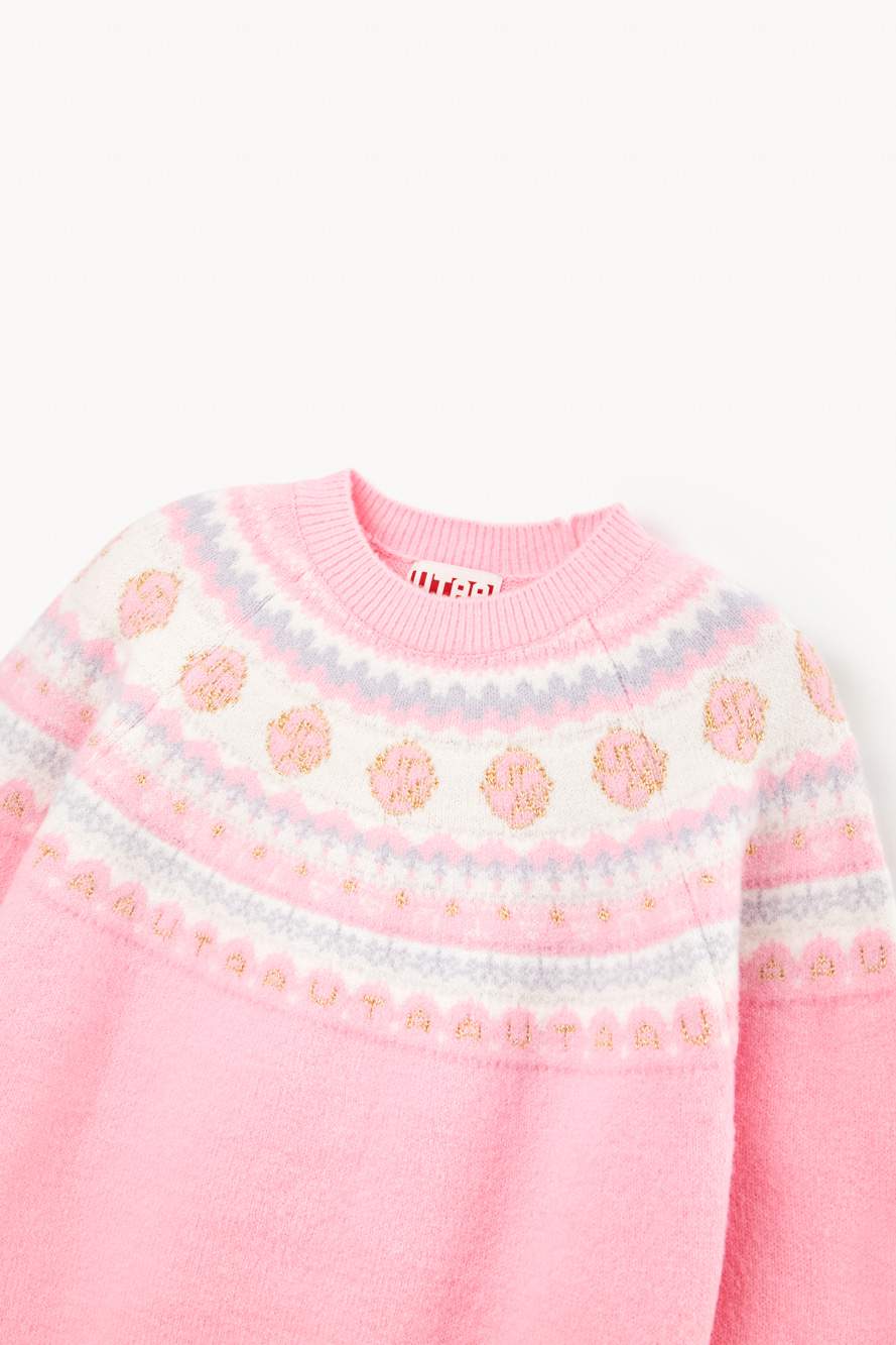 Áo knit golf nữ họa tiết Fair Isle màu hồng nhạt — ảnh 3
