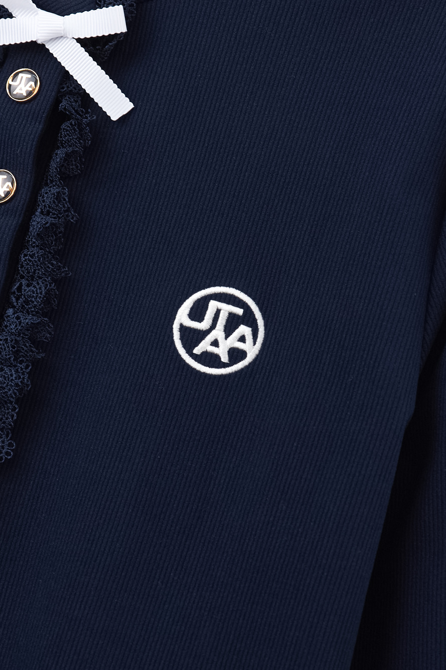 Áo sơ mi golf nữ cổ trụ ren phối nơ màu xanh navy — ảnh 5
